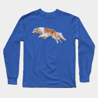 Running White and Tan Borzoi Dog Long Sleeve T-Shirt